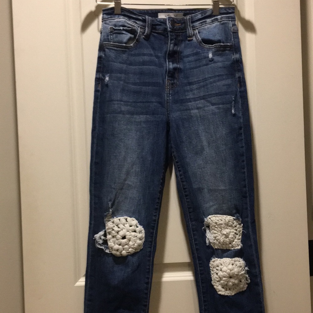 NWOT! Willow+Root crocheted The MOM fit ultra HIGH RISE High waist jeans size 26